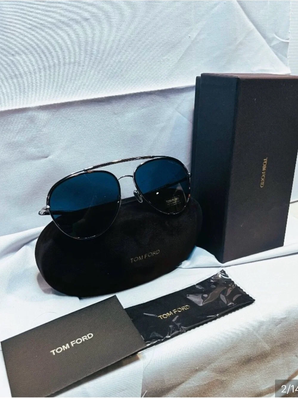 Tom Ford Aviator Sunglasses with Blue Lenses and Silver Frame